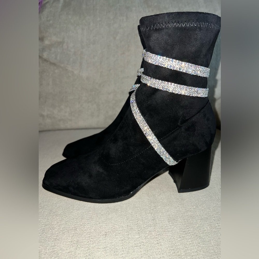 Black Rhinestone Booties Women’s 7.5 EU 38